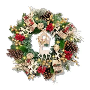 18-Inch Spring/Summer Wreath, A Seasonal Wreath Adorned With Red Berries, A Christmas Cottage, And Pine Cones. Uv Protected, Farmhouse Style, Suitable For Indoor And Outdoor Decoration, Perfect For Valentine's Day.