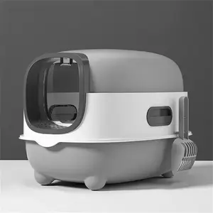 Oval Oblong Hooded Litter Box Enclosure, Front-Entry Cat Tray Toilet with Scoop for Kittens