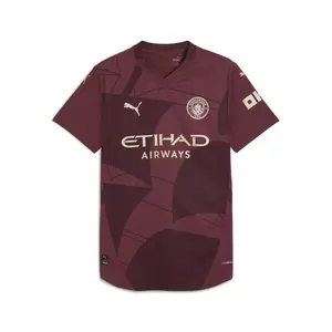 PUMA Mens Manchester City F.C. Third V-Neck Short Sleeve Jersey Casual - Red