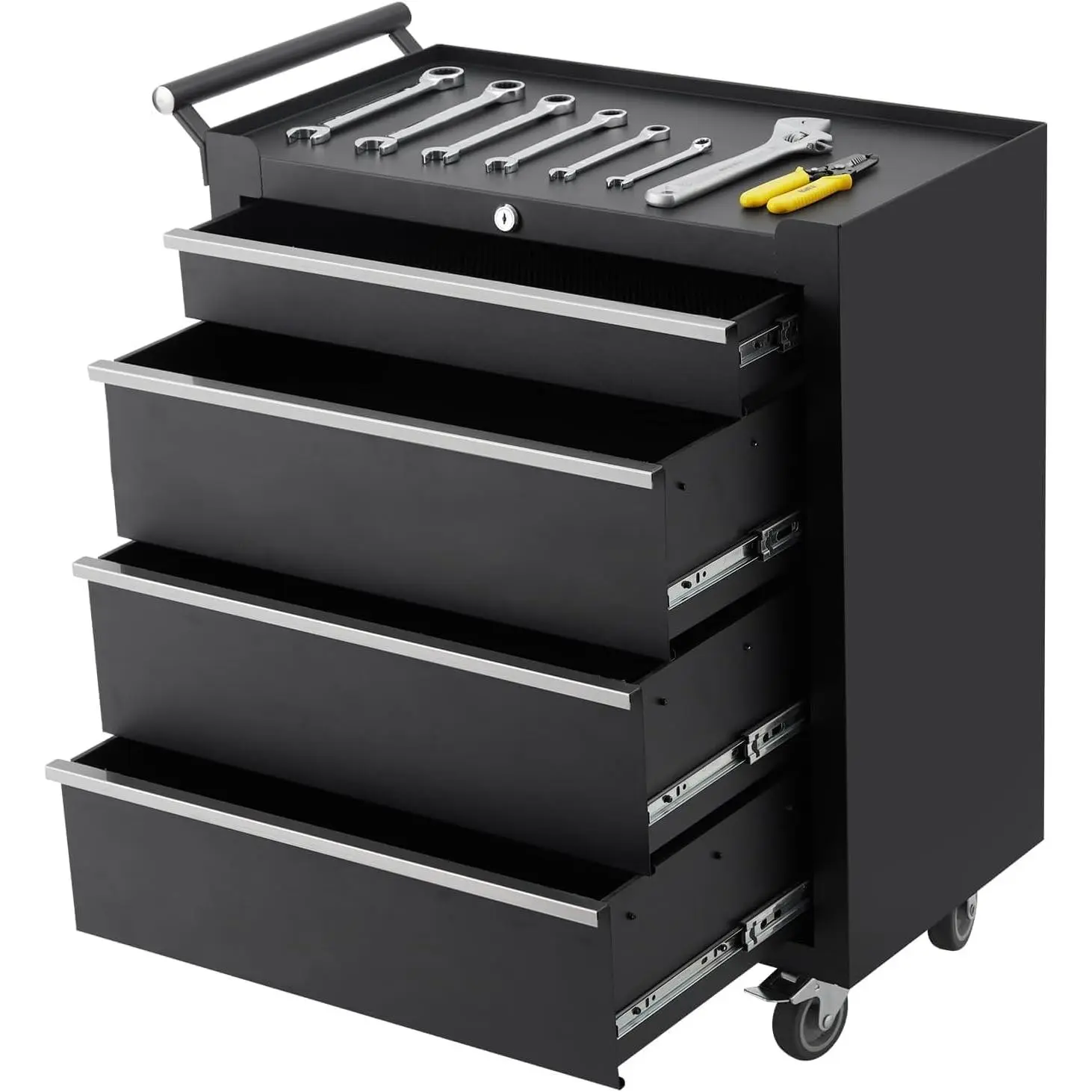 Garvee Workshop Cabinet with 4 Lockable Drawers, Foldable Metal Tool Armoire, Heavy-Duty Rolling Cart with Secure Lock for Professional Workshop Use