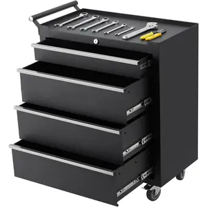 Garvee Workshop Cabinet with 4 Lockable Drawers, Foldable Metal Tool Armoire, Heavy-Duty Rolling Cart with Secure Lock for Professional Workshop Use