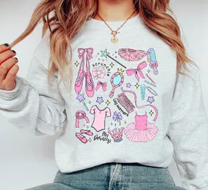 Ballet Shirt Sweatshirt | Cute Ballerina Doodle Graphic Tee | Dance Mom Gift | Princess Ballet Outfit | Kids Dance Top