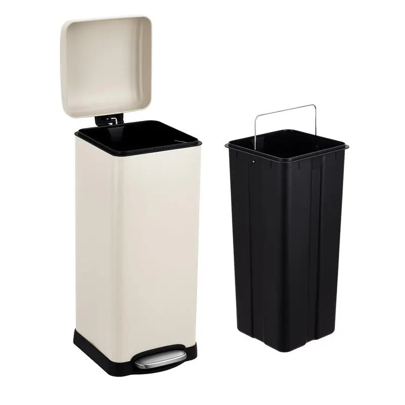 GARVEE Metal Steel 8gal/30L Trash Can with Removable Bucket, Foot Pedal for Kitchen, Office - Indoor Furniture Waste Bin, Beige