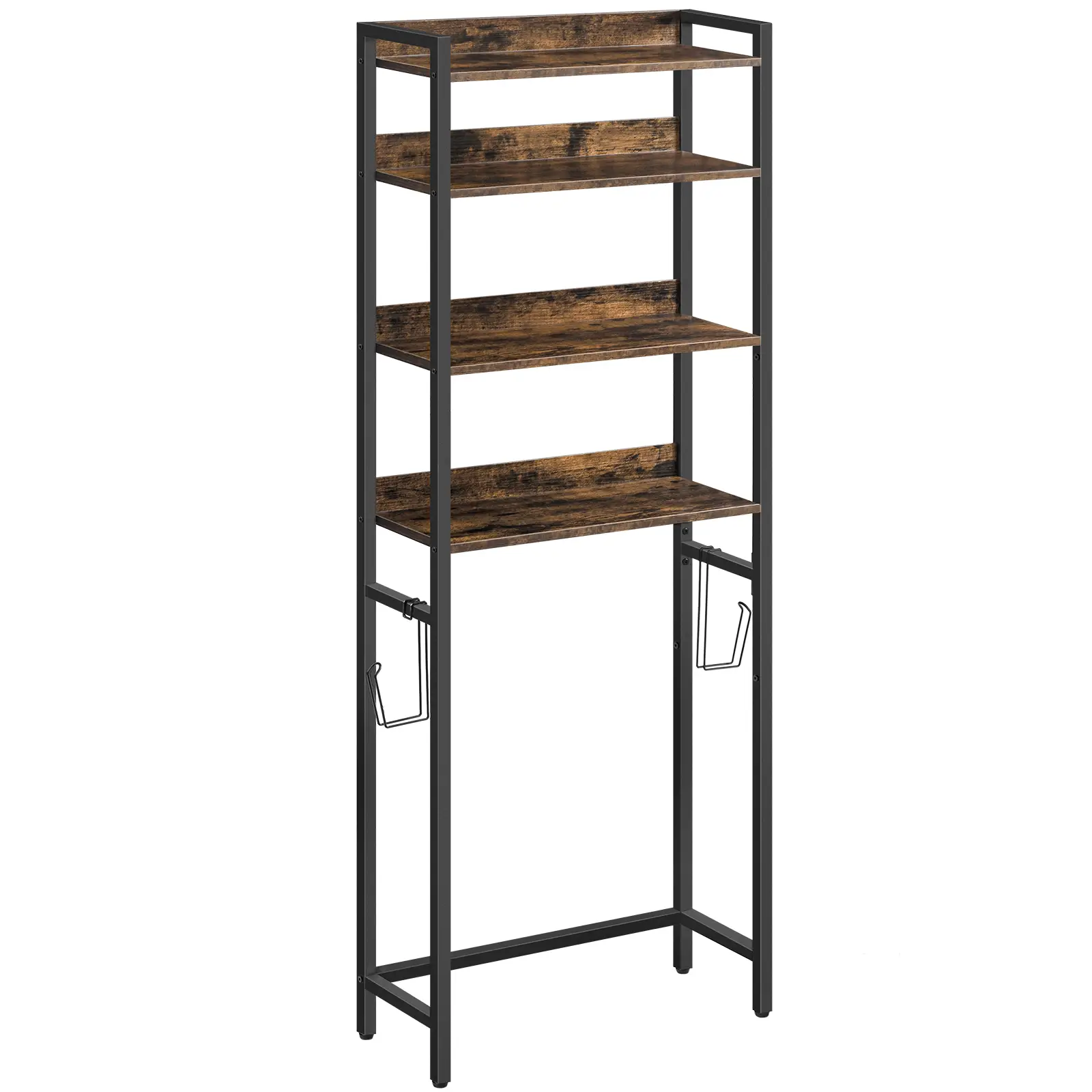 MAHANCRIS 4 Tier Over The Toilet Storage Rack, with 2 Hooks, Bathroom Storage Shelf, Easy to Assemble, Rustic Brown