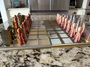 SteamPunk Style Chess Set with Intricate Design and Gold Trim for Collectors and Enthusiasts