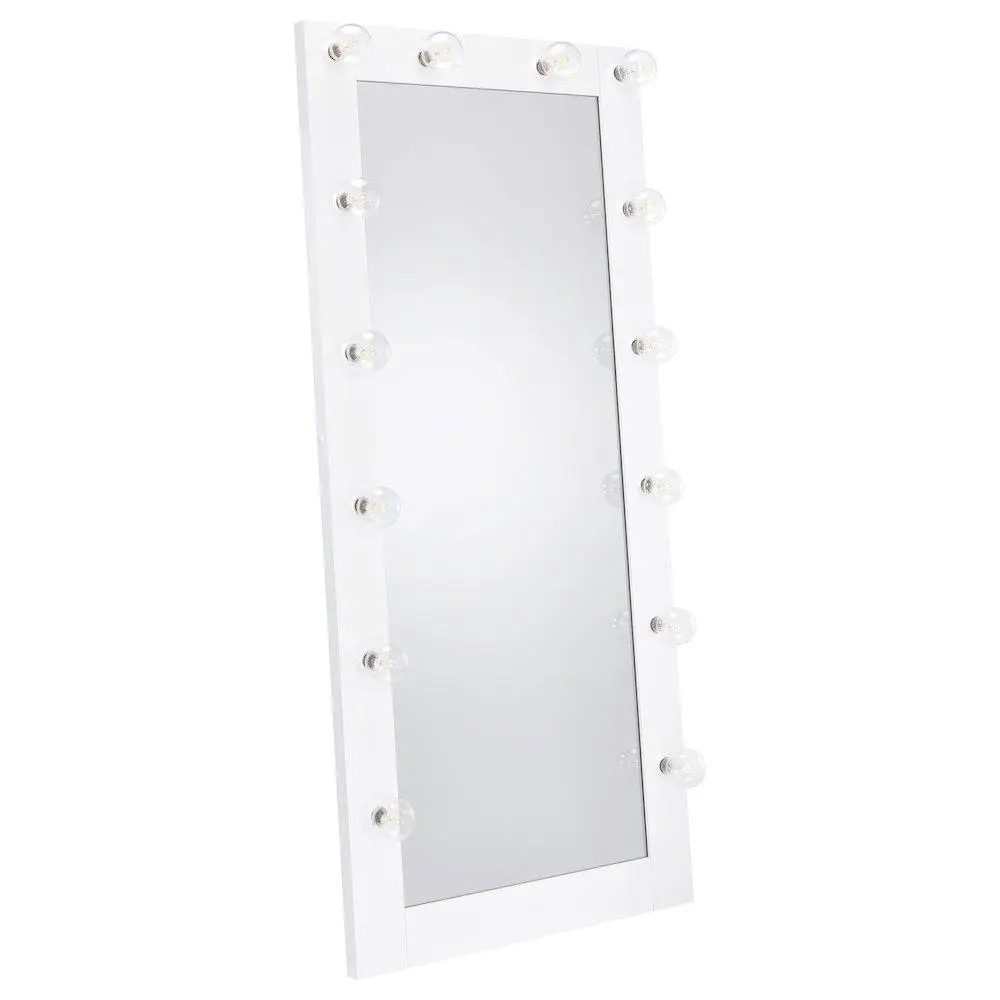 Zayan Rectangular Full-Length Full Body Mirror, 32x71 in White Glossy MDF Frame, LED Lighting with Switch Control for Hollywood Glam Home Decor