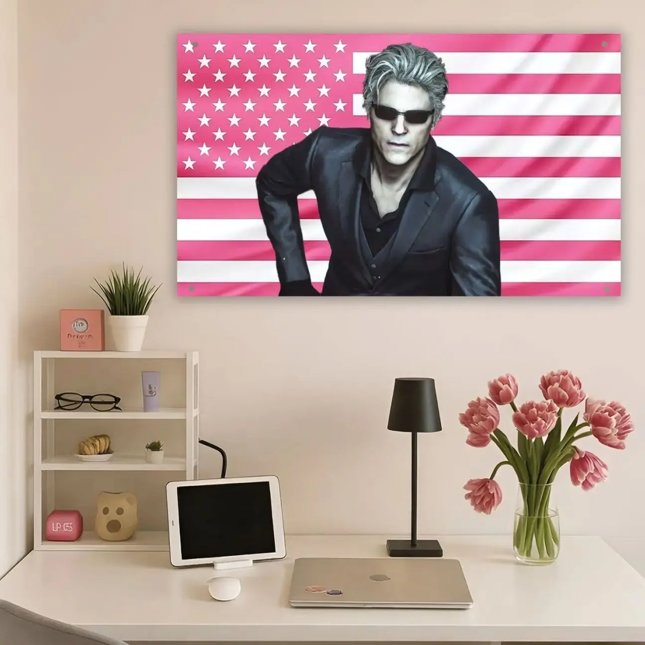 Albert Wesker Resident Evil Pink US Flag Wall Banner | Wesker Villain Aesthetic Flag Frat Room Decor Gamer Wall Art
