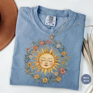 Comfort Colors Vintage Boho Spiritual Sun T-Shirt, Cute Bohemian Tee, Celestial Hippie Clothing, Hippy Clothes, Chic Style, Floral Outfit