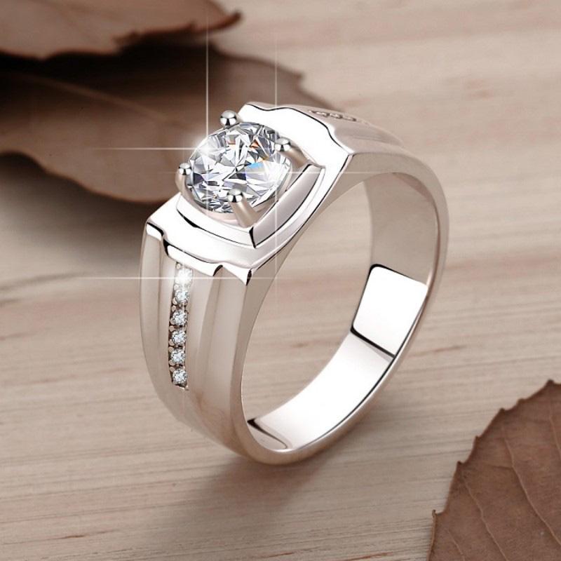 925 Sterling Silver Inset Shiny Synthetic Zircon Ring for Men and Women, 7 Grams, High-Grade Ring Design