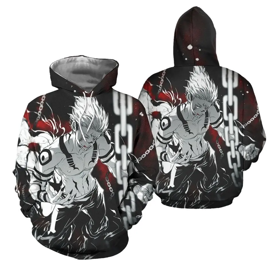 Sukuna Manga Jujutsu Pattern Mens Hoodie 3D Print Hooded Sweatshirt