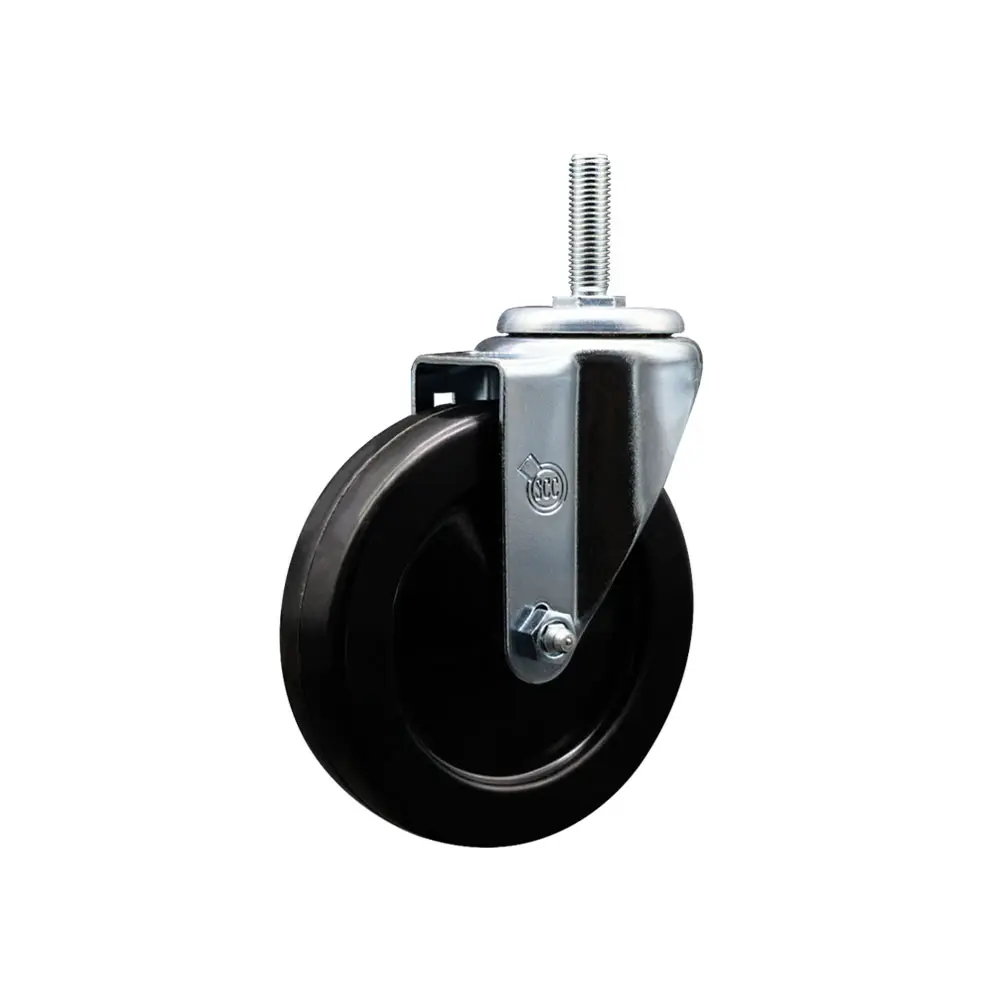 Service Caster SCC-TS20S514-HRS-34212 Swivel Hard Rubber Threaded Stem Caster with Ball Bearings for Carts, Shop Projects, 5 x 1.25 in Black Wheel, 0.75 in Stem, 300 lbs Load Capacity, Chemical & Oil Resistant, Swivel Type