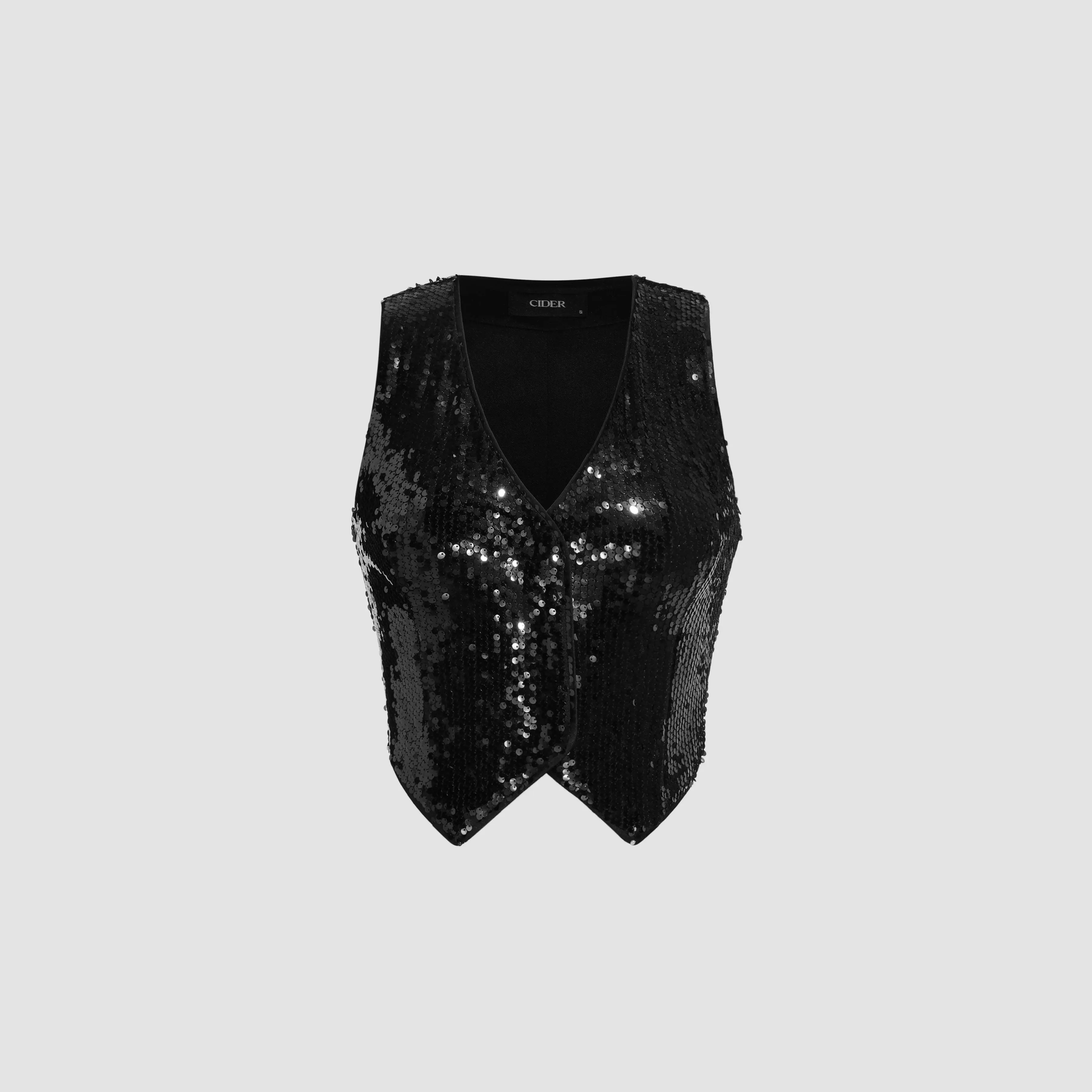 Cider [size 2-10] Sequin V-neck Solid Crop Blazer Vest SohoChic
