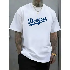 Athletic Graphic Loose-Fit T-Shirt - A classic blue baseball-style tee featuring a handwritten-font graphic; soft, breathable, and stylish streetwear for men. Perfectly suited for casual summer outfits, sporting event attire, and vintage-inspired looks.
