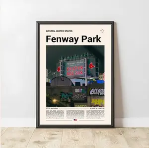 Fenway Park Poster, Boston Stadium Art Print, Baseball Field Illustration, Mid Century Modern Sports Decor, Fan Gift Print