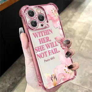 Pink lily flower pattern, four corner anti drop and anti slip TPU all inclusive lens electroplated phone protective case, suitable for iPhone 17, 16, 15, 14, 13, 12, 11 XS X and other series models, can be given as a gift to friends or family
