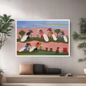 Clementine Hunter Picking Poster, Folk Art Wall Decoration, 1950s Southern Life Painting, Vintage Farm Scene