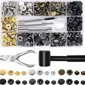 120 Sets Leather Snap Fasteners Kit, Includes Hammer, Punch, 12.5mm Metal Buttons & 4 Tools, for Clothes, Jackets, Jeans, Bracelets & Bags