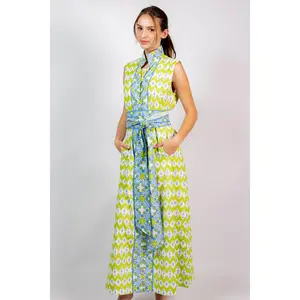 Sleeveless Marrakech Kaftan | Sky/Kiwi Ikat