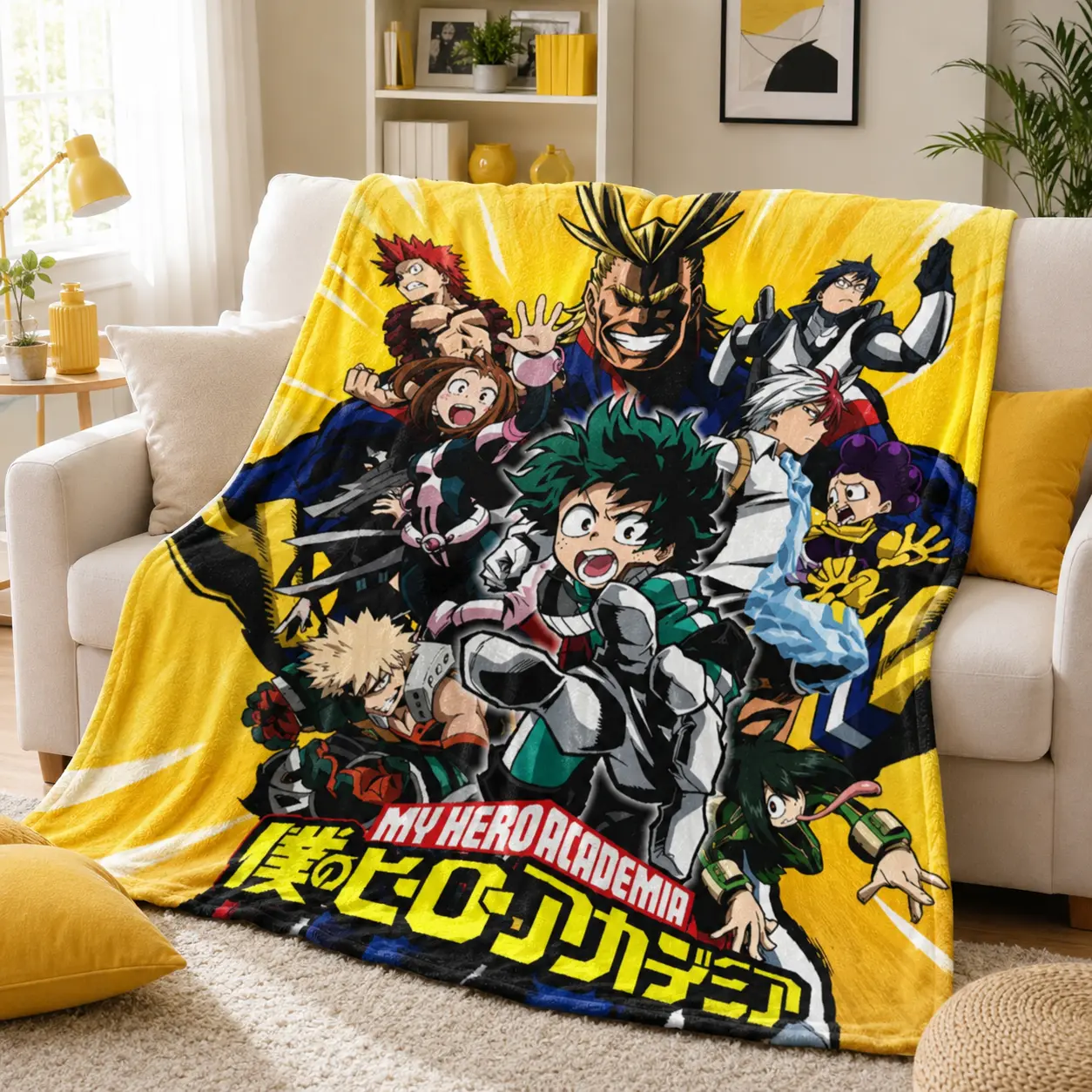 My Hero Academia Bakugou Flannel Throw Blanket, Soft Lightweight Anime Fleece Blanket for Summer AC Room, Bed Sofa Bedroom Decor, Cozy Katsuki Bakugo Gift for MHA Fans