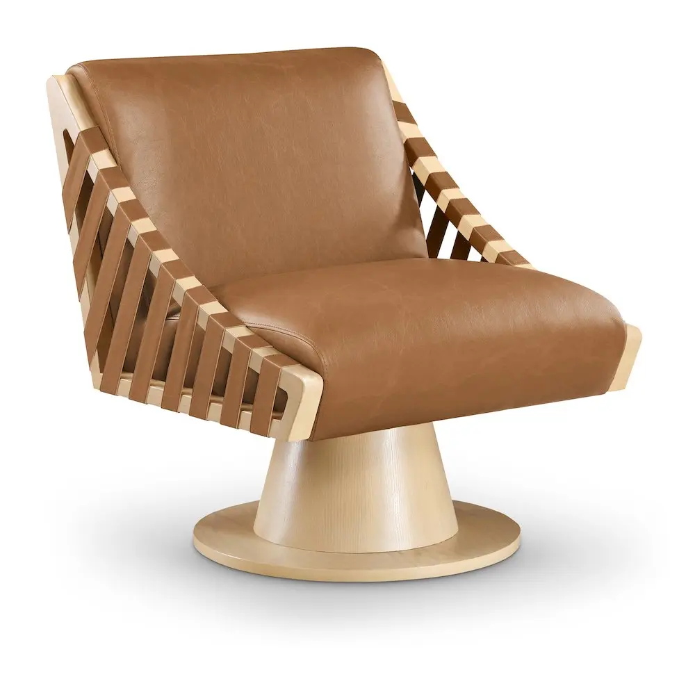 Millwin Art Deco Cognac Vegan PU Leather 360° Swivel Indoor Accent Chair