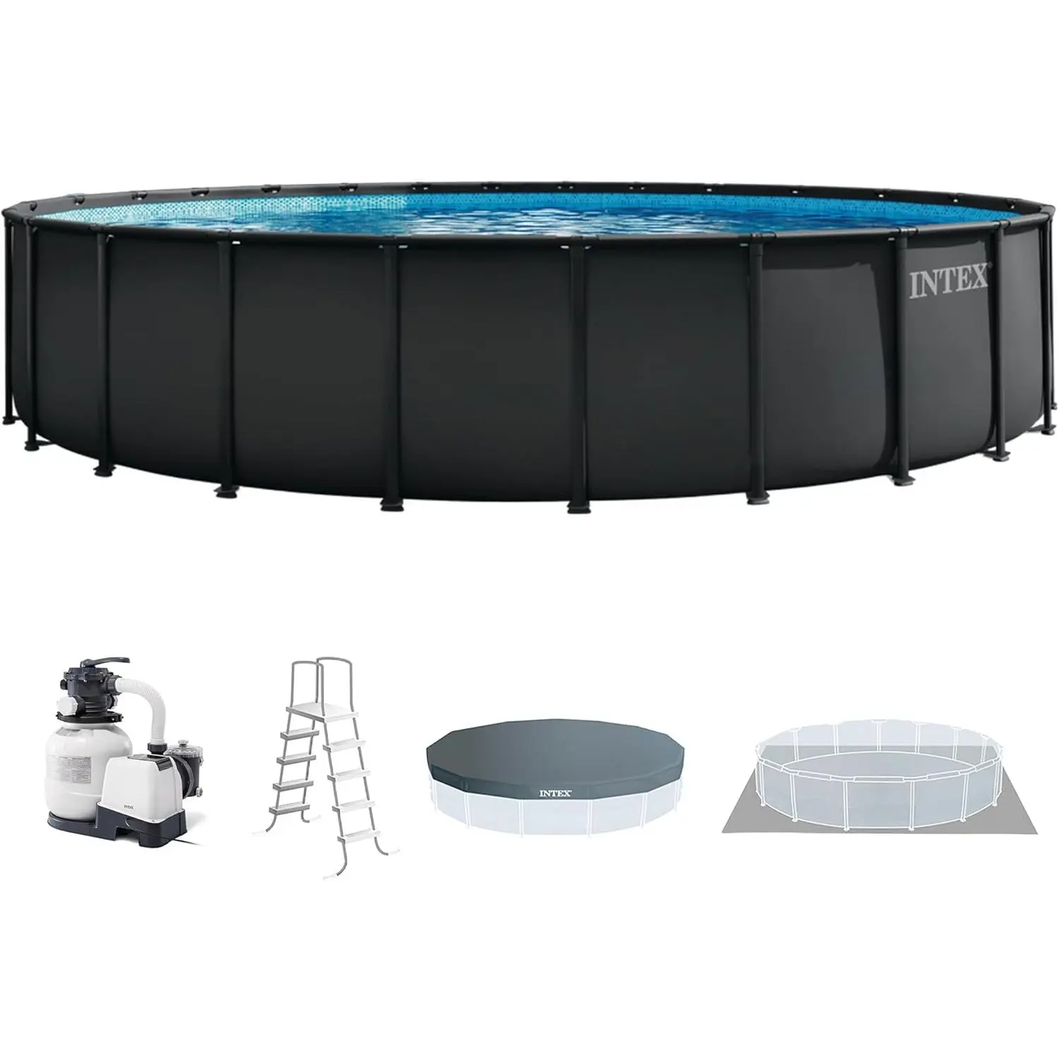 INTEX Ultra XTR 26ft x 52in Round Above Ground Swimming Pool Set w/Pump | 26345ST - 2800 GPH Sand Filter Pump, Ladder, Pool Cover & Ground Cloth Included - Strong Galvanized Steel Frame