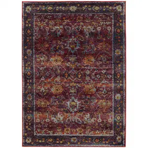 HomeRoots 509986 9 x 12 ft. Red Purple Gold & Gray Oriental Power Loom Stain Resistant Rectangle Area Rug