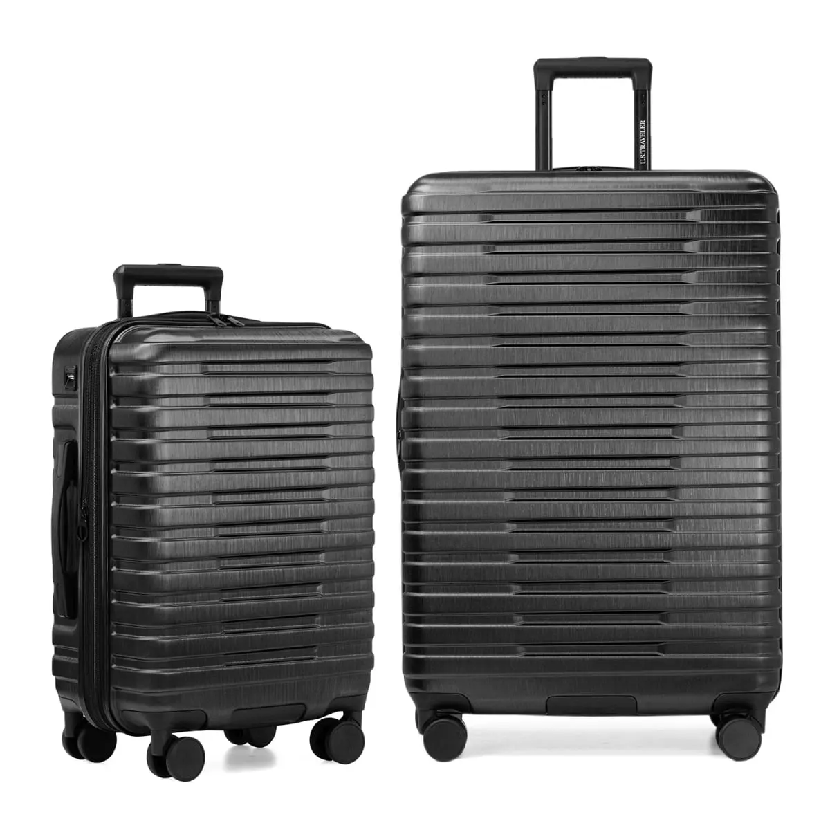 U.S Traveler US09181K2 22 & 30 in. Boren Hardside Rugged Spinner Luggage Set with USB Port, Black - 2 Piece