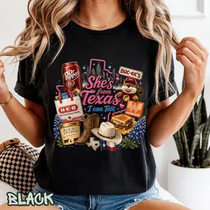 She's From Texas I Can Tell T Shirt, Texas Pride Graphic Tee, Southern Girl Shirt, Western Cowgirl Outfit, Texas Lover Gift, Cute State Pride Apparel for Women