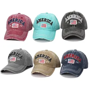 American Distressed Baseball Cap, 1776 American Flag USA, Men's Women