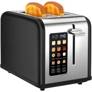 2 Slice Touch Screen Toaster, 1.5" Wide Slot, Stainless Steel  Toaster for Bagels, Muffins, Waffles, Gluten-Free Breads, Defrost, Reheat, Timer, 120V 825W, Matt Black