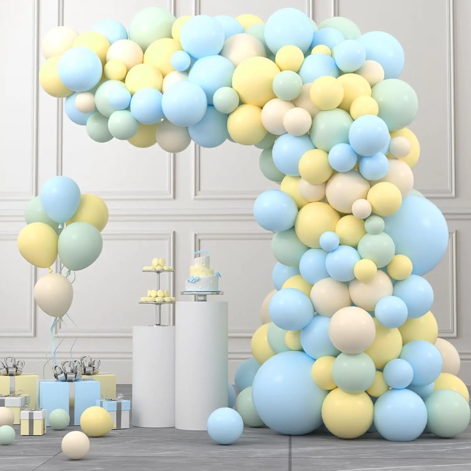 Pastel Blue, Yellow & Green Balloon Arch Kit Macaron Balloons for Baby Shower & Themed Parties