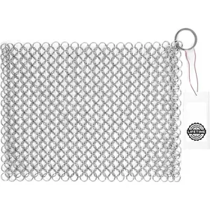 8" x 6" Chainmail  - 316L Stainless Steel Rings Cast Iron Cleaner for Pots, Griddles, Grills,  - Doesn't Strip  Seasoning or Flavor -  Ring