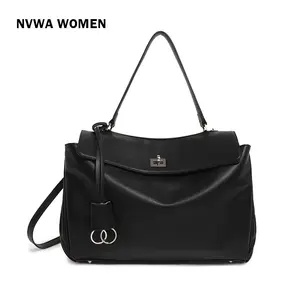 Black Large Capacity Tote Bag for Women High-Quality PU Leather Shoulder Handbag Minimalist Trendy Purse for Work Office Daily Commute