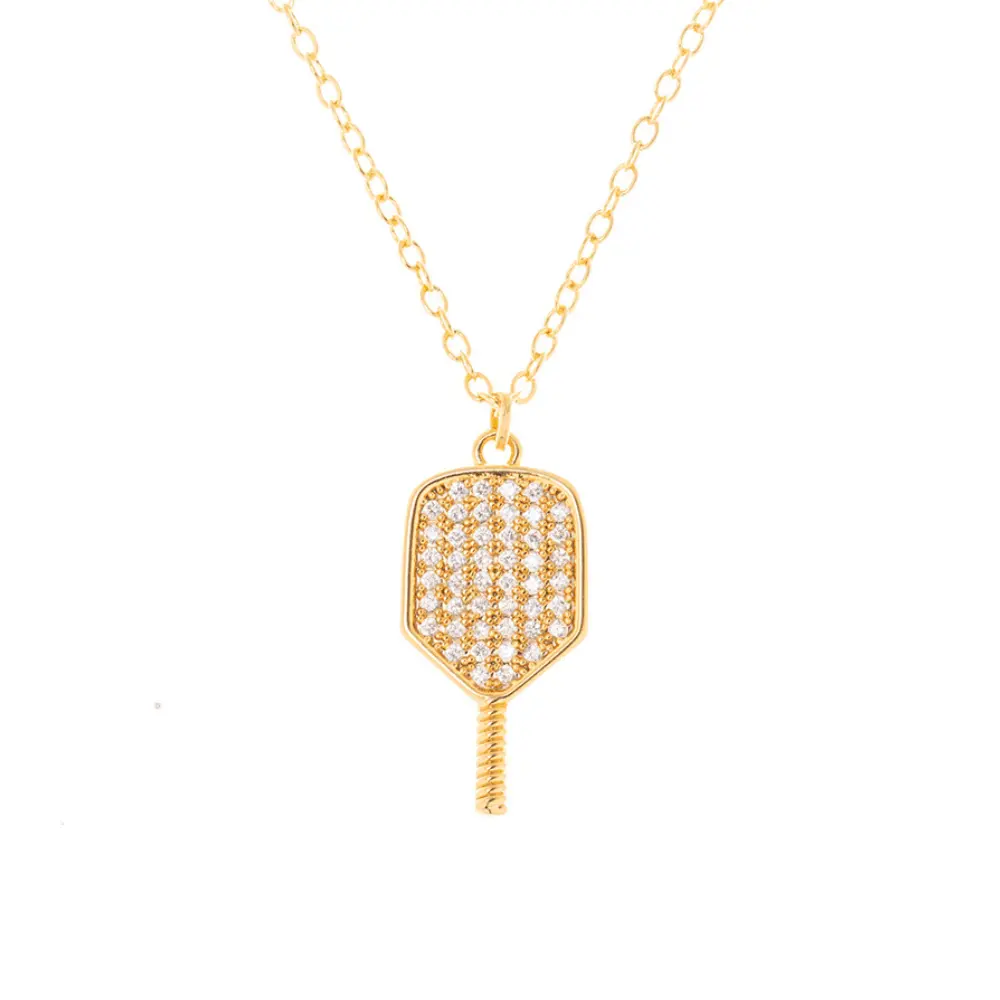 Pickleball CZ Paddle Necklace - Gold