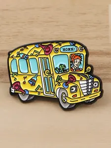 Cartoon Bus Brooch, Zinc Alloy Design Badge, Unique Bag & Clothing Accessory, Perfect Creative Gift, Casual Style, All Seasons