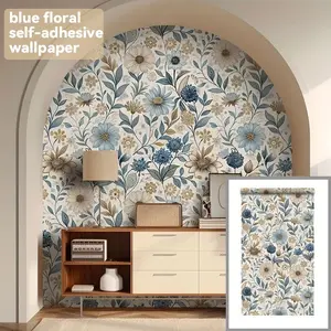 One roll of self-adhesive retro blue floral wallpaper. Easy to install and remove; PVC contact paper; optional length; suitable for beautifying and renovating furniture surfaces such as bedrooms, living rooms, TV background walls, and cabinets.