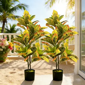 DLDA Game-Changer! 35” Artificial Croton Potted Plant Lucky Home & Patio Decor UV Proof Low Maintenance All-Weather Greenery for Outdoor Use Tree Moss Nature Plastic Gift Decorative