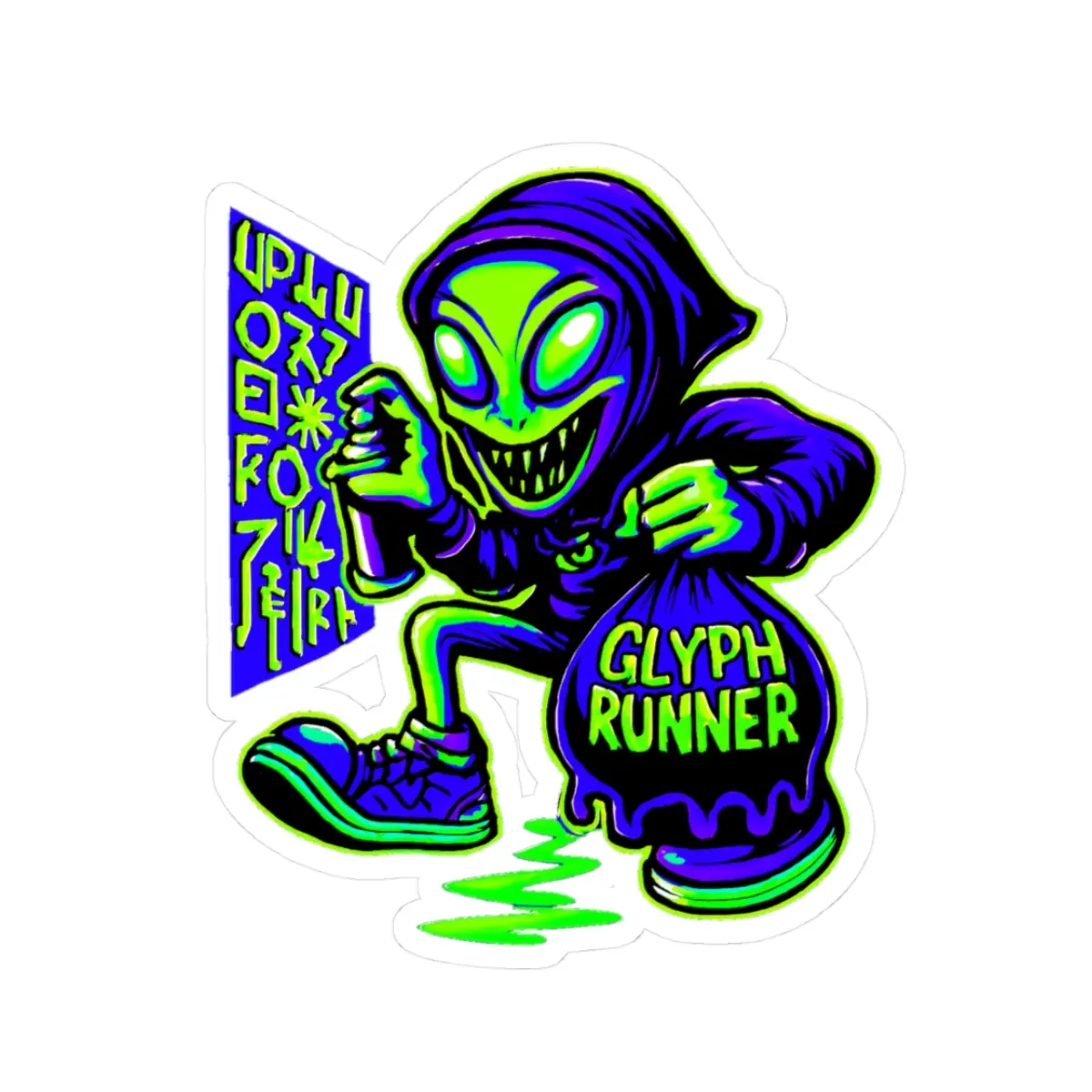 Alien Graffiti Kiss-Cut Stickers | Urban Aesthetic Decor, Laptop Stickers, Vivid Green Art, Unique Gift Ideas, Cool Art Accessories