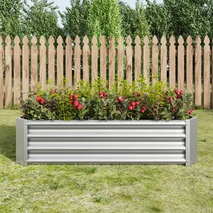 Garvee Galvanized Metal Raised Garden Bed for Vegetables, 4x2x1FT Rectangle Outdoor Planter Box, Multi Purpose Backyard Patio Planter Raised Beds for Flowers, Fruits Silver