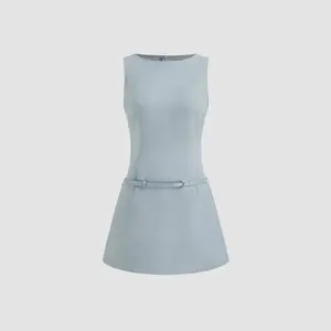 Cider Boat Neck Belted Mini Dress