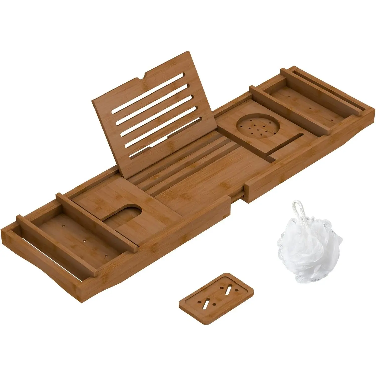 Bathtub Tray for Luxury Bathroom, Expandable  Bath Tray with Soap Towel Book Holder, Luxury  Wooden Bath Table for Reading Laptop Over The Clawfoot Walnut