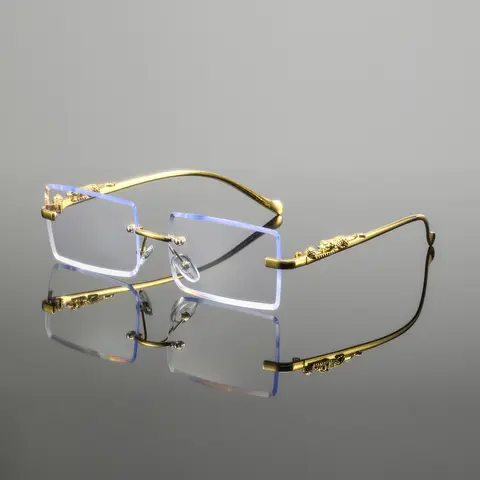 Men's Rimless Square Metal Glasses, Square Frames, Geometric Rimless, Elegant Retro Design, High-End Lightweight Luxury Eyewear, Casual Fashion Accessory for Everyday Use, Fashion Frame Eyeglasses, Stylish Eyewear, Geometric Rimless Style