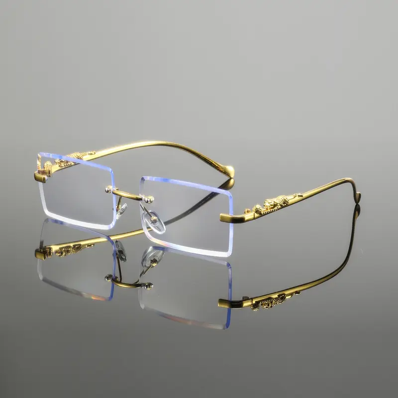 Men's Rimless Square Metal Glasses, Square Frames, Geometric Rimless, Elegant Retro Design, High-End Lightweight Luxury Eyewear, Casual Fashion Accessory for Everyday Use, Fashion Frame Eyeglasses, Stylish Eyewear, Geometric Rimless Style