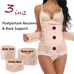 3 in 1 Postpartum Support - Recovery Belly/waist/pelvis Belt Shapewear Girdle, Beige,For Posture Correction
