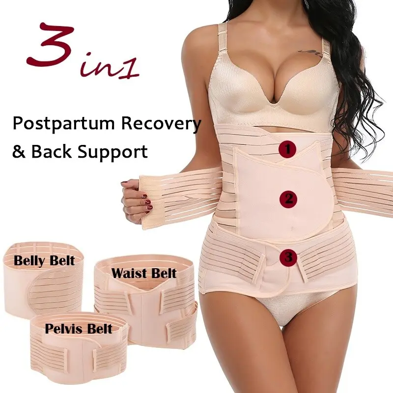3 in 1 Postpartum Support - Recovery Belly/waist/pelvis Belt Shapewear Girdle, Beige,For Posture Correction