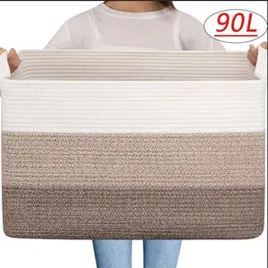 OIAHOMY Extra Large 90L Cotton Blanket Basket for Baby Room & Living Room Foldable Washable Modern Style Storage Bin