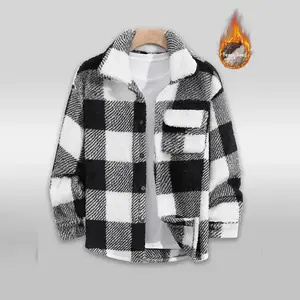 Men's Autumn Winter Fleece Plaid Shearling Casual Fashion Jacket Warm Personalized Lapel Single Piece Medium Fit Menswear Coats Tops Long Sleeve Long Sleeve Seamless Shirts winter outfits men Checked puffer jacket men heated jacket fur coat winter jacket