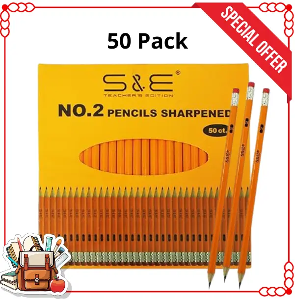 50 Pack No. 2 HB Pencils, Pre-Sharpened Wood Pencils with Erasers, Back to School Supplies for Students, Teachers & Classroom