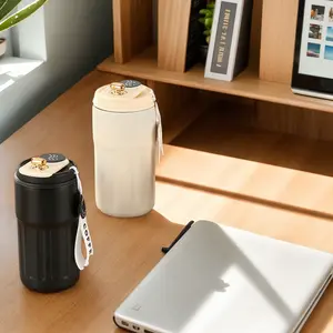 304 Stainless Steel Insulated Coffee Cup with LED Thermostat & Drawstring for Easy Carrying Leak-Proof Travel Mug for Cold Hot Beverages Double-Wall Insulation Portable Sports Mug Flasks function gift  bottle drinkware