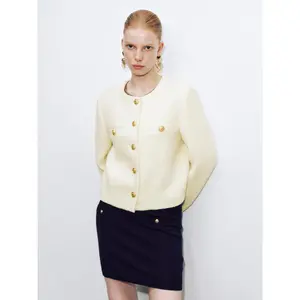 URBAN REVIVO 2026 Spring New Women's Wear French Chanel-Style Tweed Coat with Metallic Buttons Tweed JacketsUWM150066 Tops Outerwear